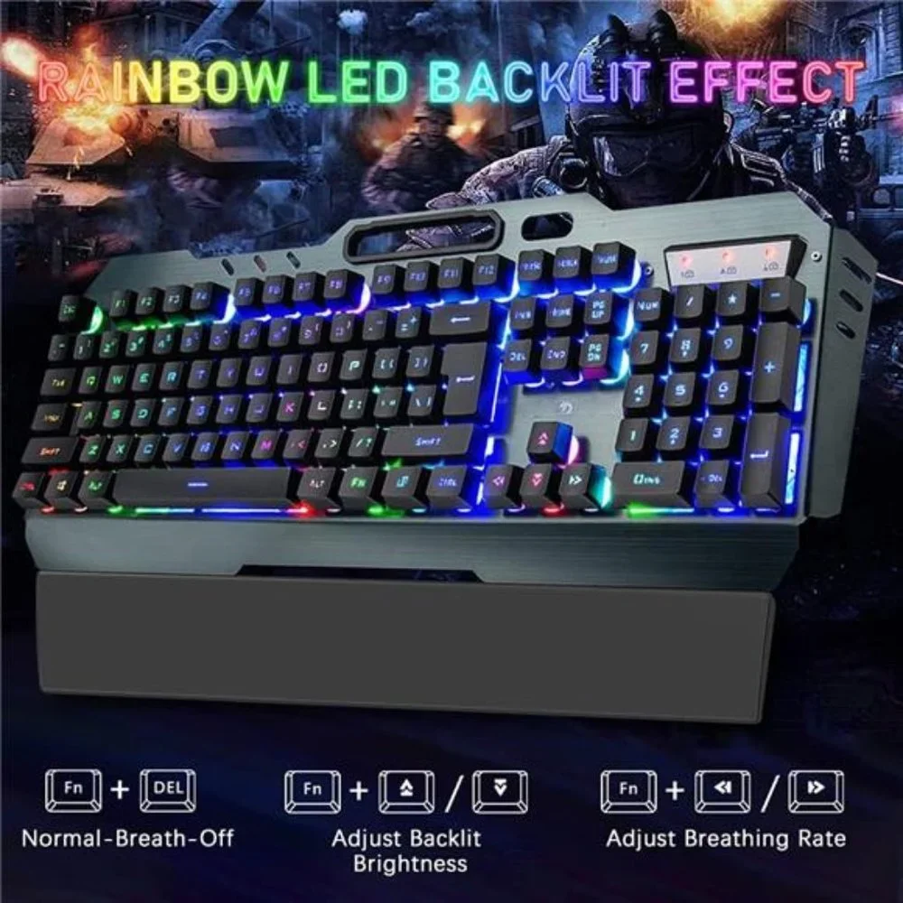 Wireless Keyboard & Mouse Combo,Rainbow Backlit Gaming Keyboard with Memory Foam